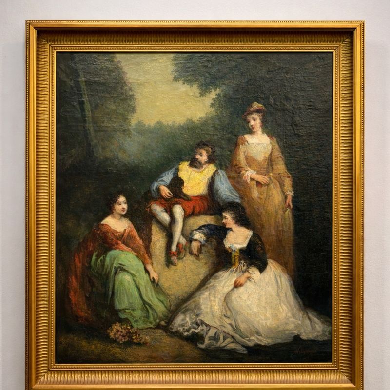 Tableau ancien – scène de genre XIX eme avec cadre doré