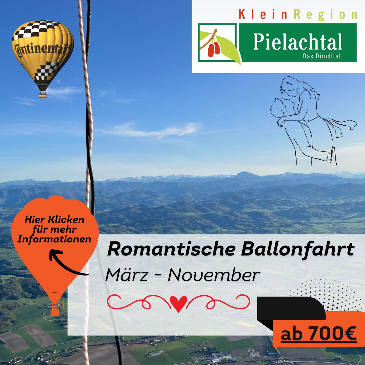 Romantische Ballonfahrt für 2 Personen