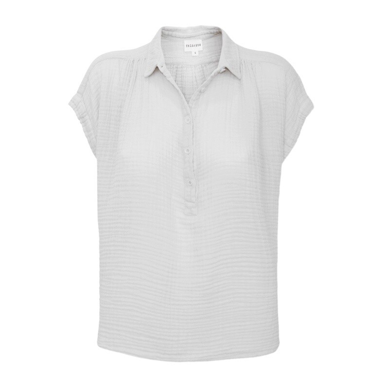 Felicity Short Sleeve Henley in White, Color: White, Size: 1