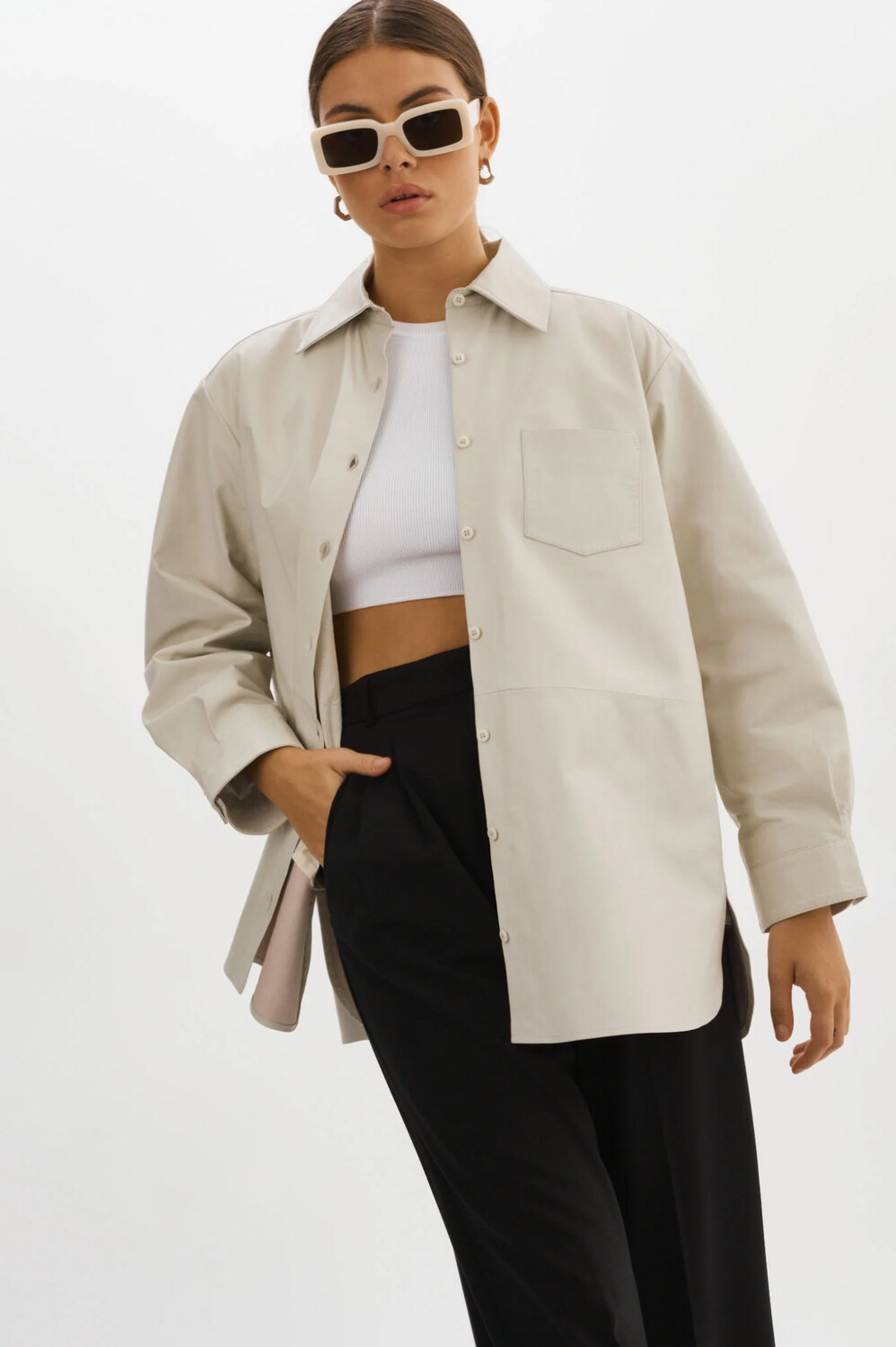 Lamarque Estelle Leather Oversized Shirt Jacket
