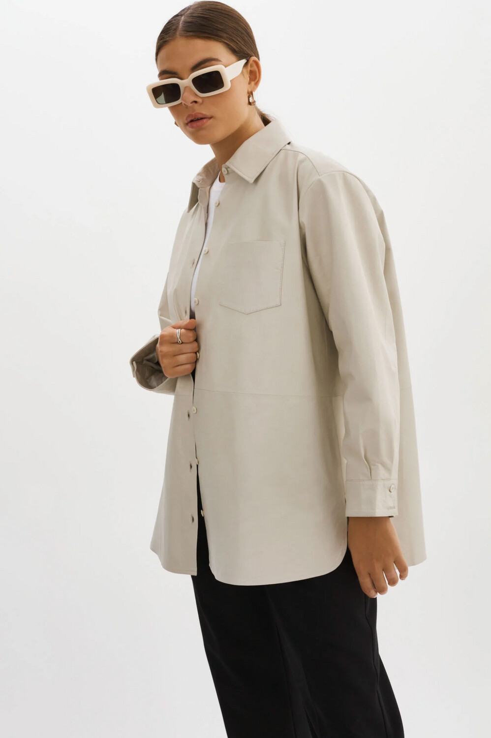 Lamarque Estelle Leather Oversized Shirt Jacket