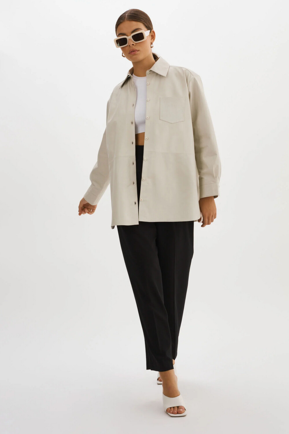 Lamarque Estelle Leather Oversized Shirt Jacket