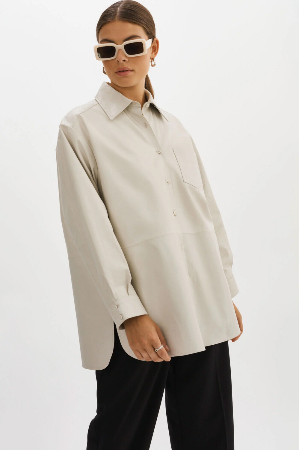 Lamarque Estelle Leather Oversized Shirt Jacket
