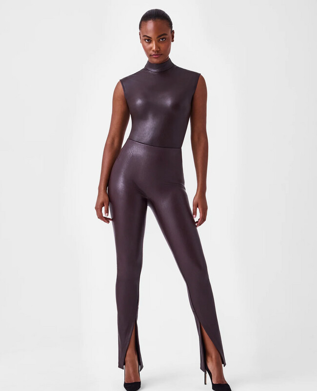 SPANX Leather-Like Front Slit Legging in Black or Cherry Chocolate