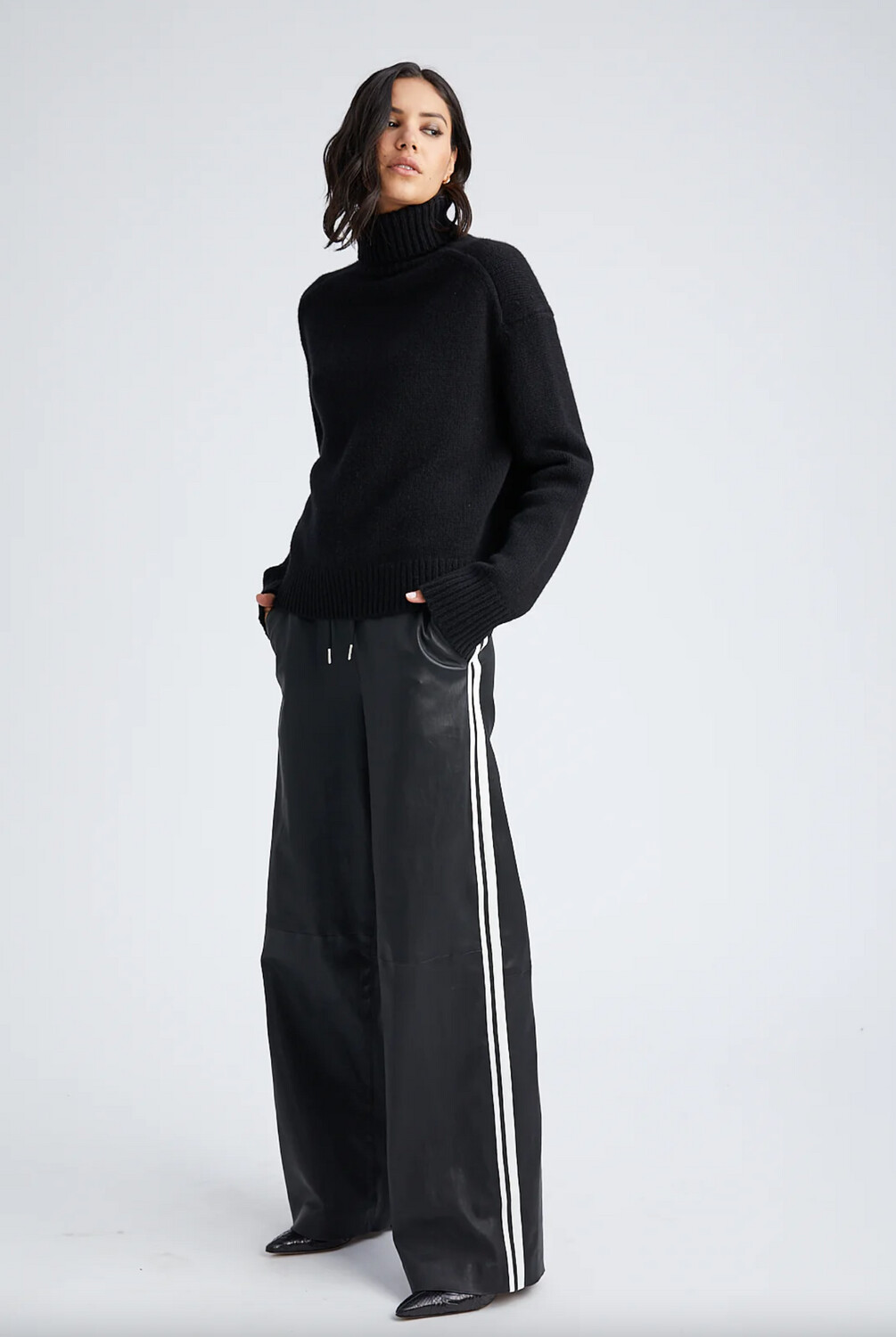 SPRWMN Baggy Athletic Leather Pant in Black