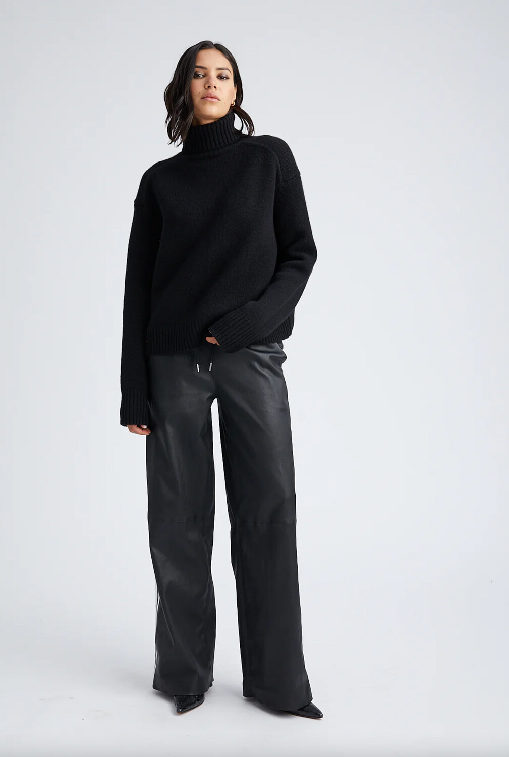 SPRWMN Baggy Athletic Leather Pant in Black