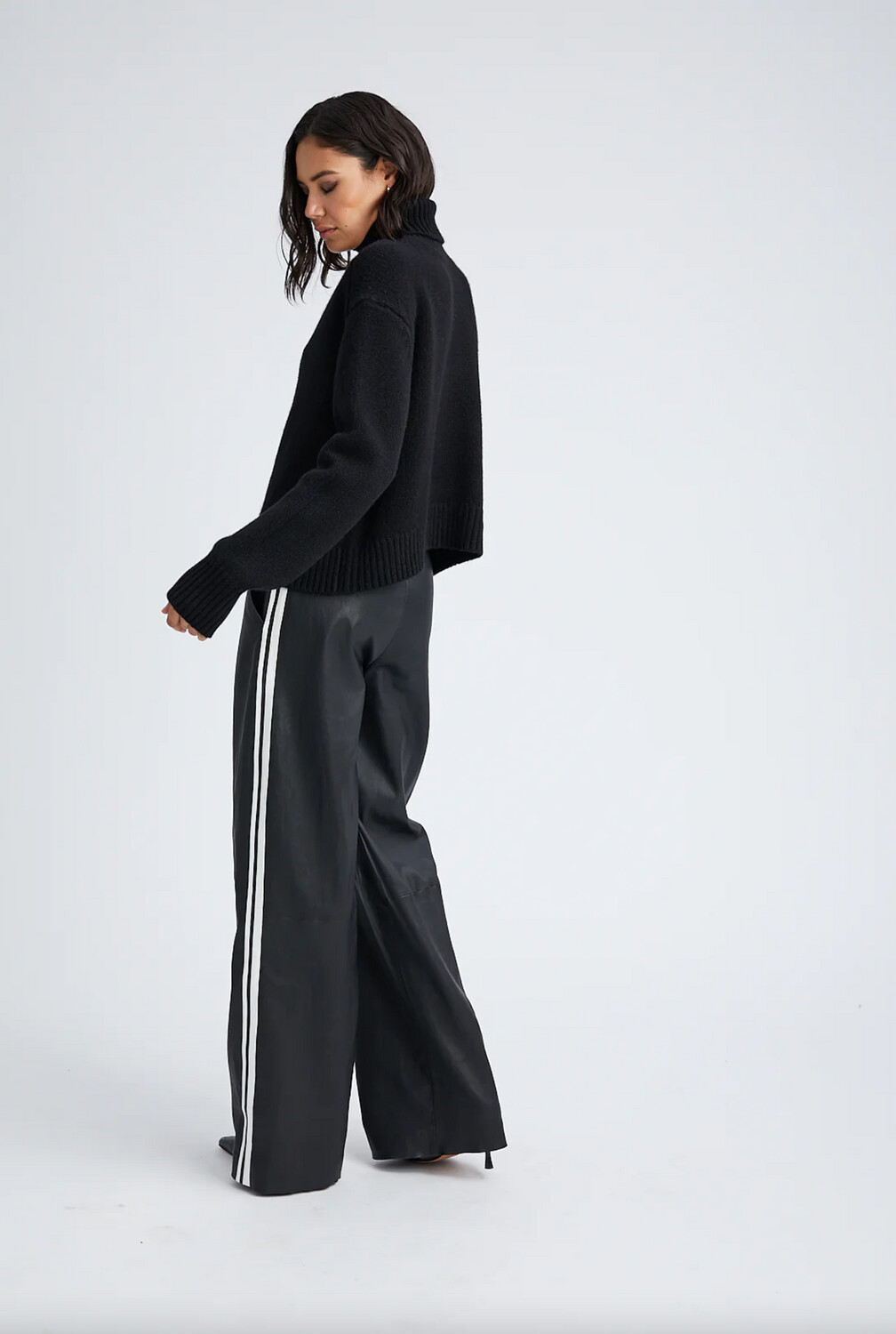 SPRWMN Baggy Athletic Leather Pant in Black