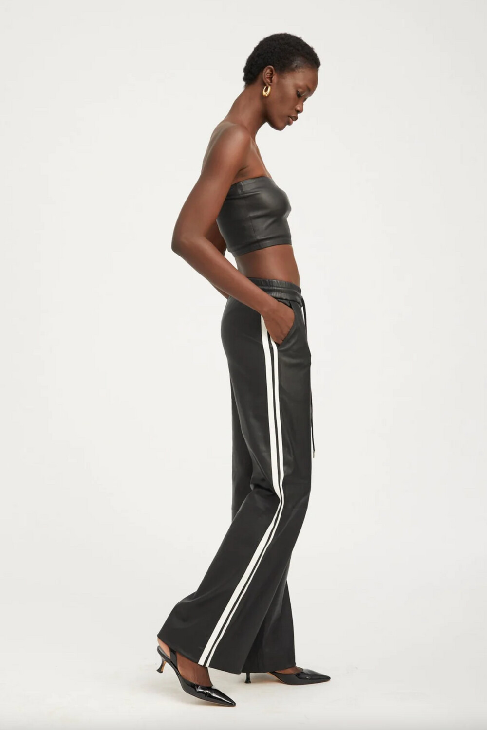 SPRWMN Baggy Athletic Leather Pant in Black