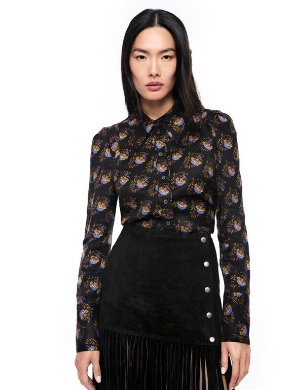 Smythe Box Pleat Floral Shirt in Black