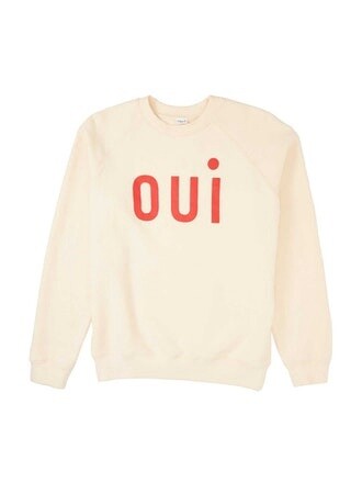 Clare V OUI Sweatshirt in Cream/Poppy, Color: Cream/Poppy, Size: XS