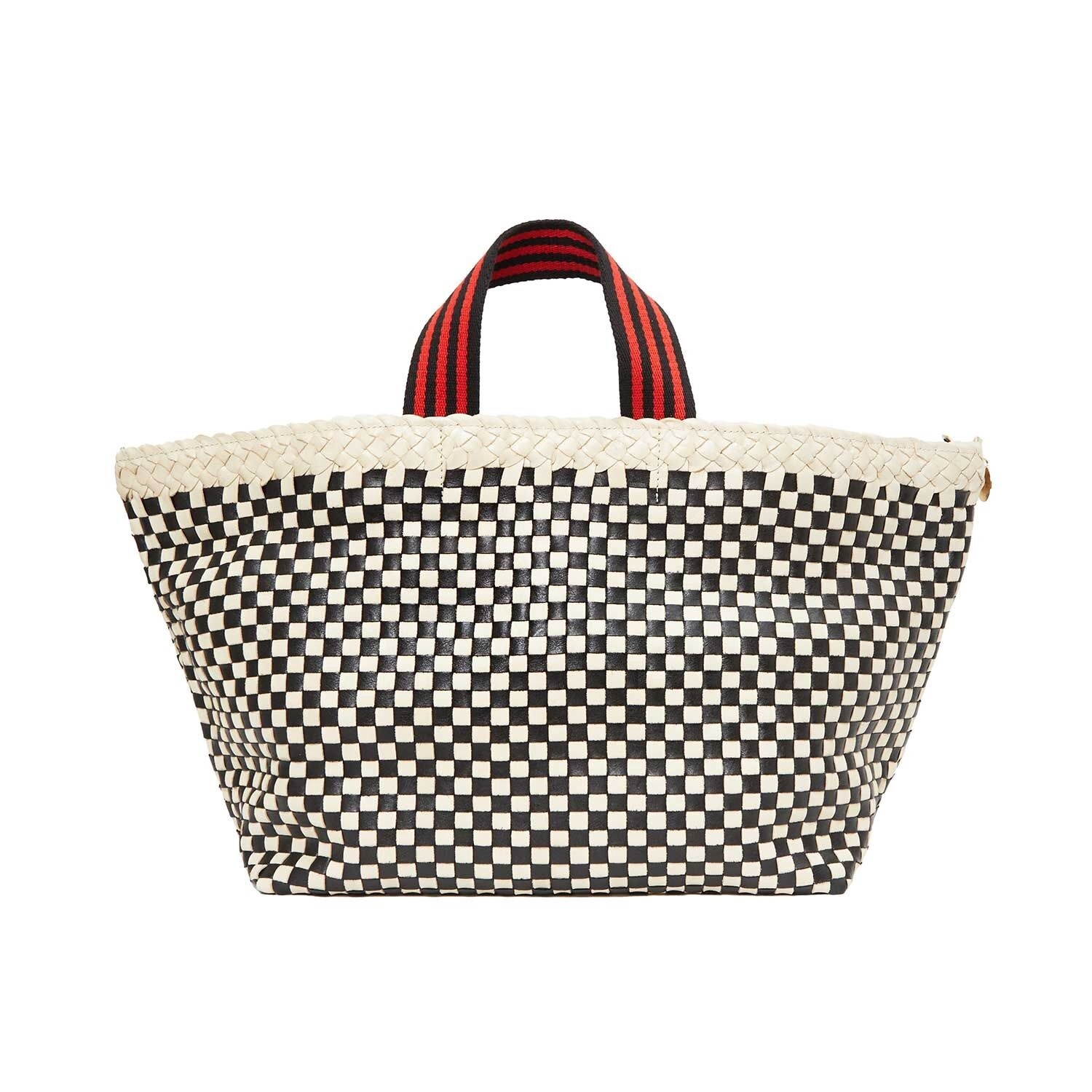 Clare V Bateau Checked Tote Bag, Color: BLK/CR check, Size: O/S