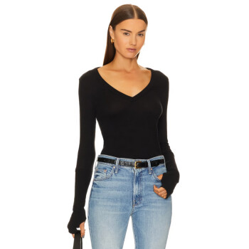 Enza Costa First Layered Cuff V Neck Sweater
