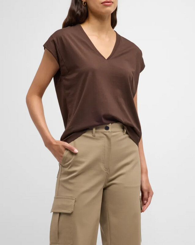 Frame Le Mid Rise V-neck Tee in Espresso