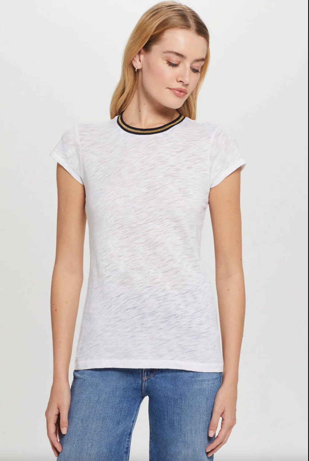 Goldie Metallic Tipped Ringer Tee in White