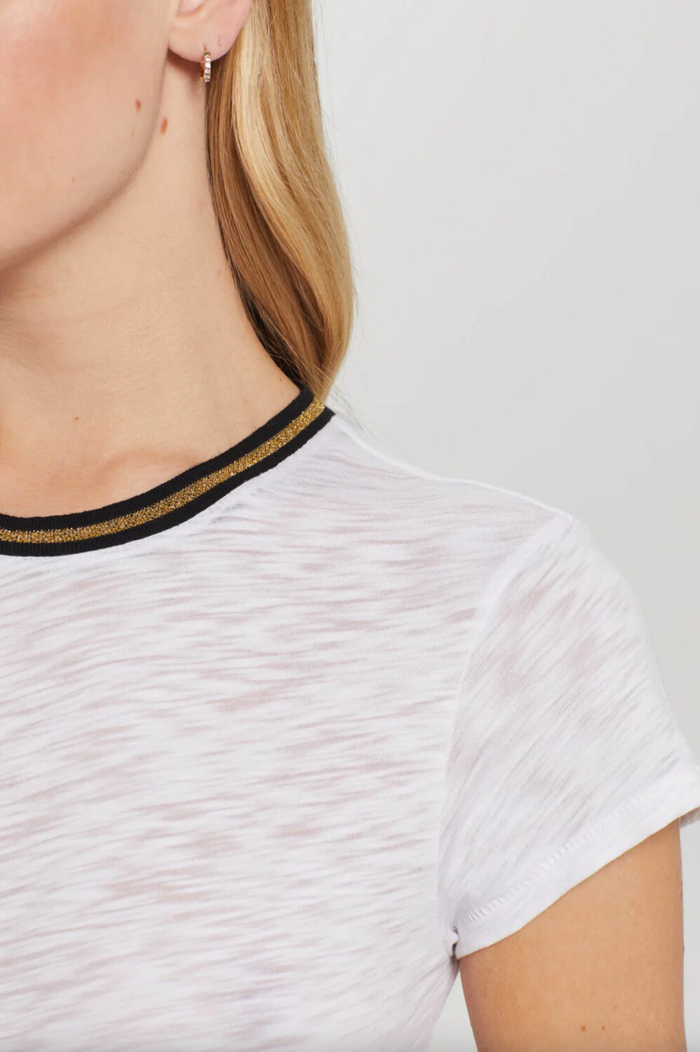 Goldie Metallic Tipped Ringer Tee in White