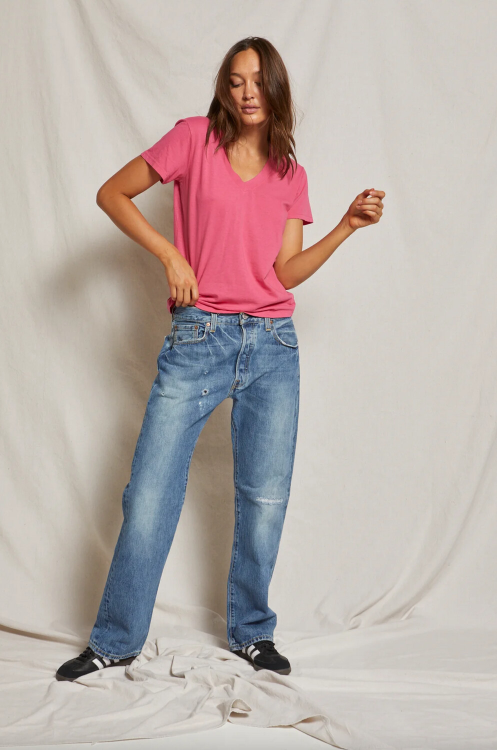 Perfect White Tee Hendrix Cotton Boxy V Neck Tee