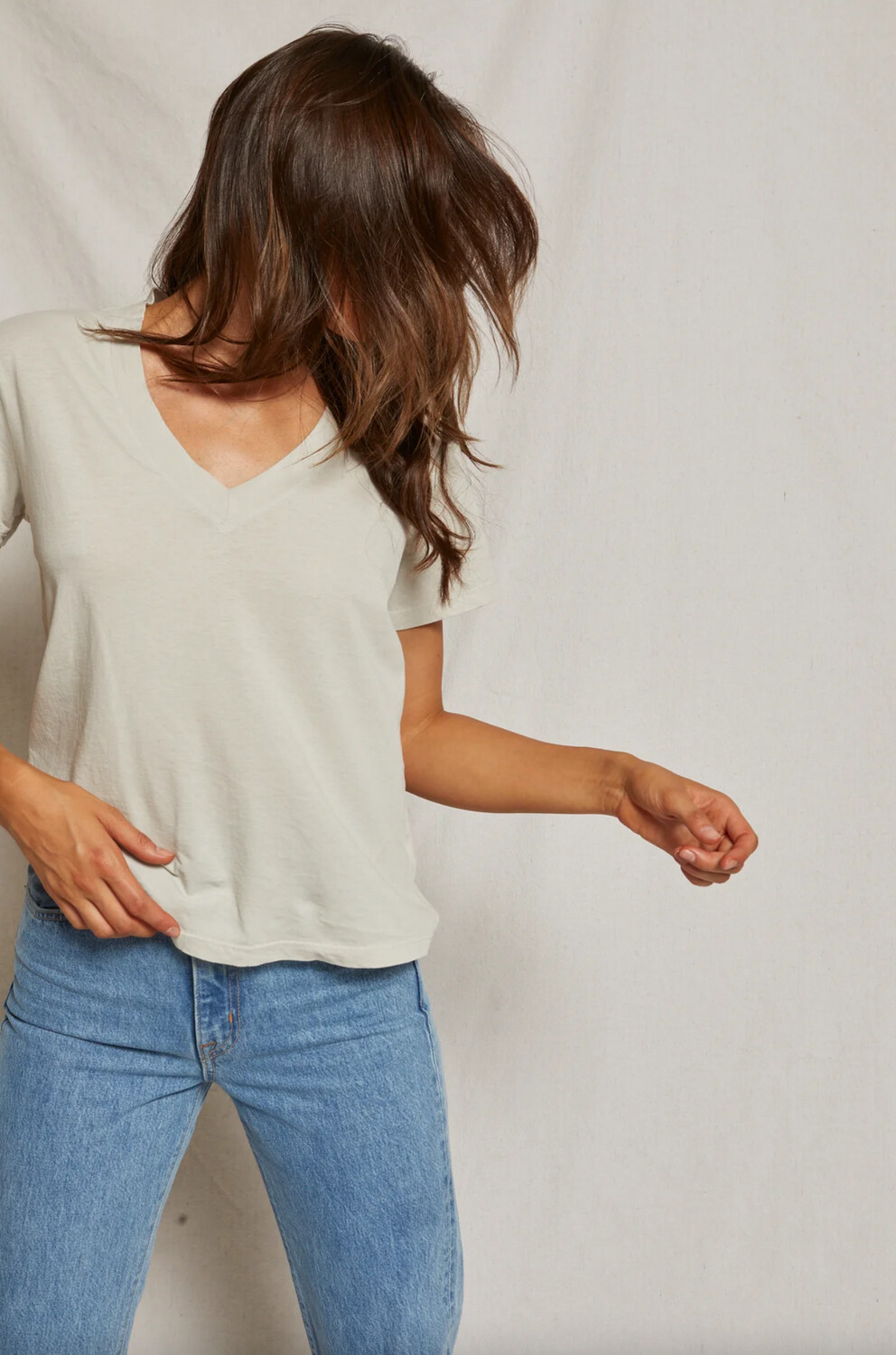 Perfect White Tee Hendrix Cotton Boxy V Neck Tee