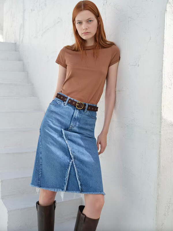 Frame Deconstructed Denim Skirt in Mabel