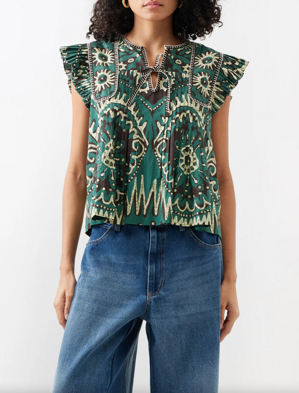 Sea-NY Charlough Print Flutter Sleeve Tank Top in Green