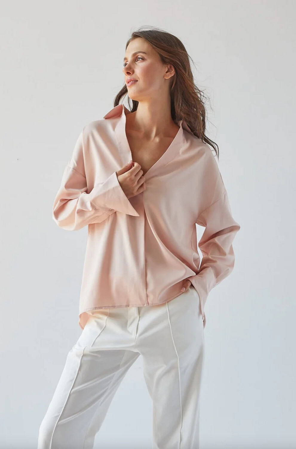 Adroit Kay Satin Cuffed Blouse