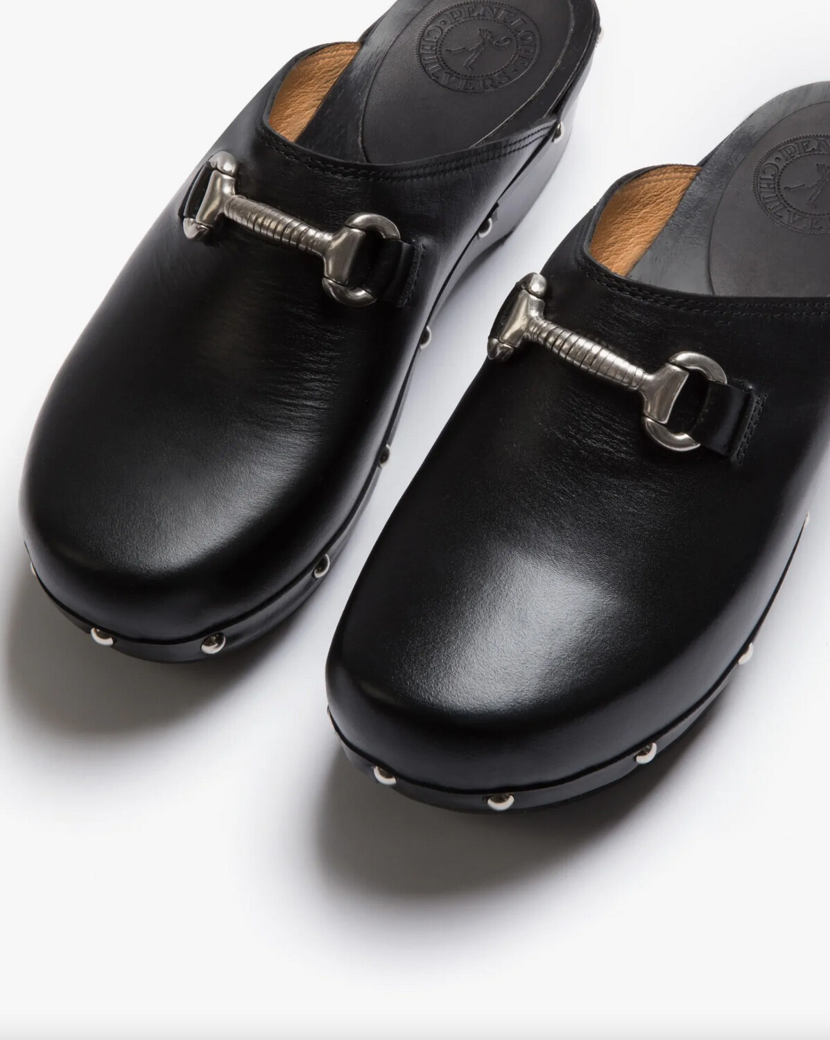 Penelope Chilvers Low Horsebit Leather Clog in Black
