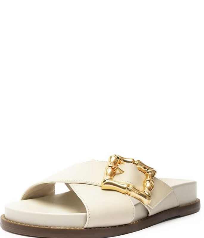 Schutz Enola Crossed Leather Sandals in Pearl