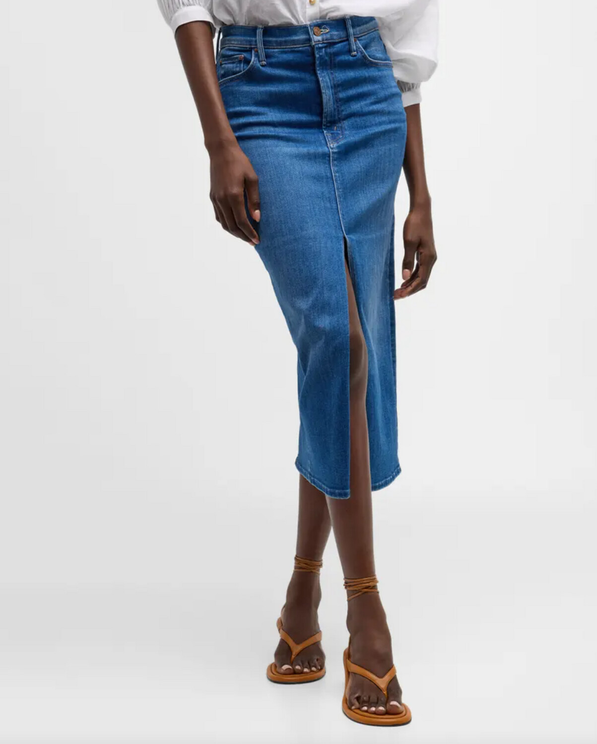 Mother Reverse Pencil Pusher Skirt in Hue Are You