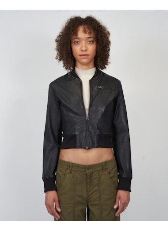 Jakett Collins Cropped Stonewash Leather Bomber