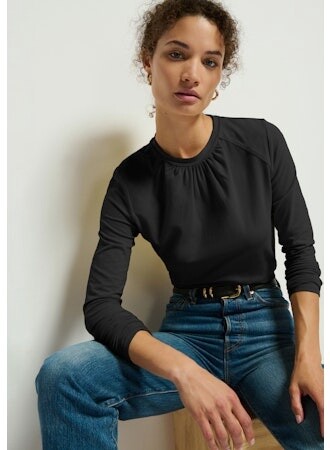 Nation Alejandra Long Sleeve Tee in Jet Black, Color: Jet Black, Size: XS