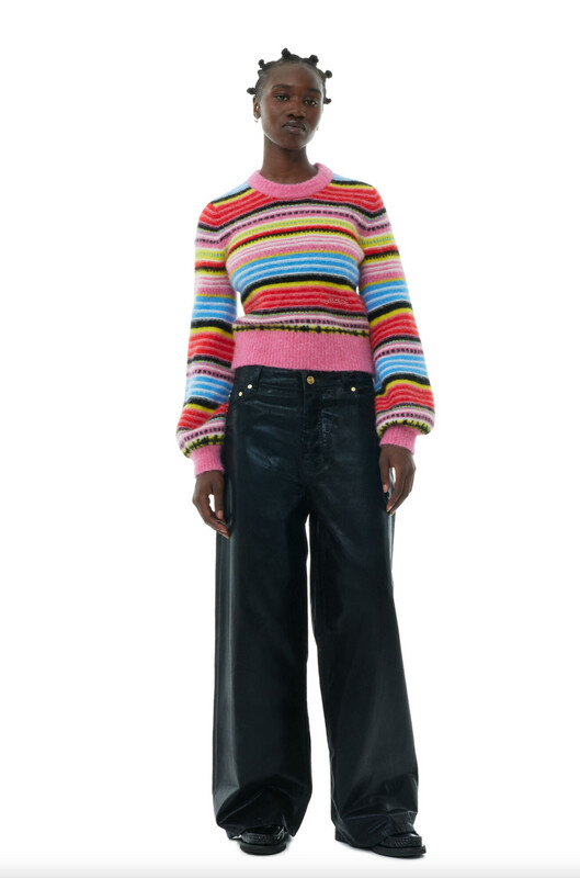 GANNI Wool Mulit Color Stripe O-Neck Sweater