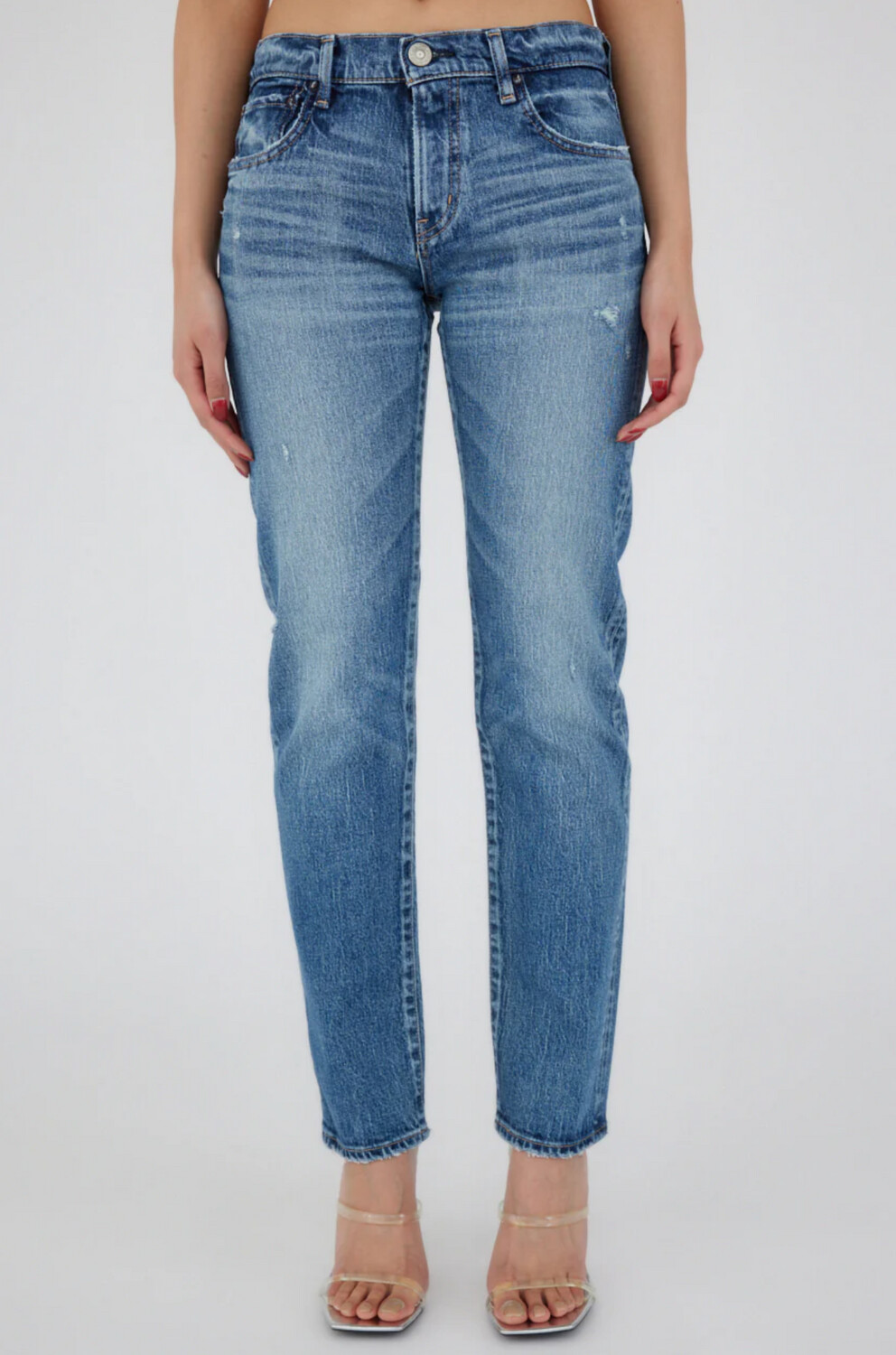 Moussy Mallard Slim Straight Jean in Dark Blue Wash