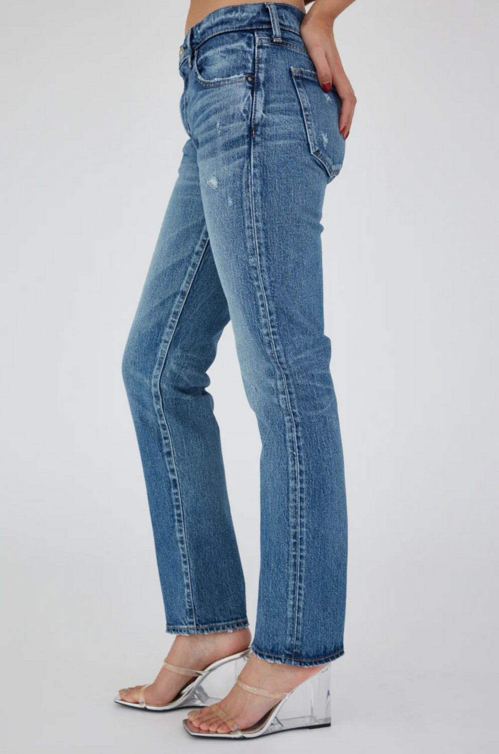 Moussy Mallard Slim Straight Jean in Dark Blue Wash
