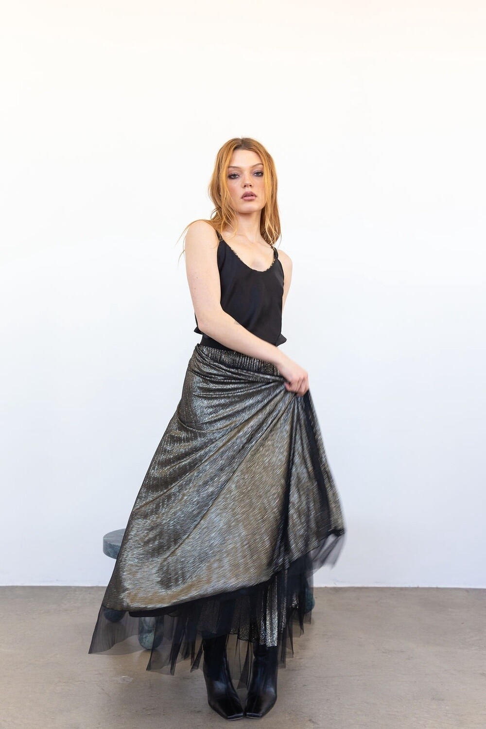 Loyd Ford Glitter Tulle Skirt in Gold and Black, Color: Gold, Size: 1