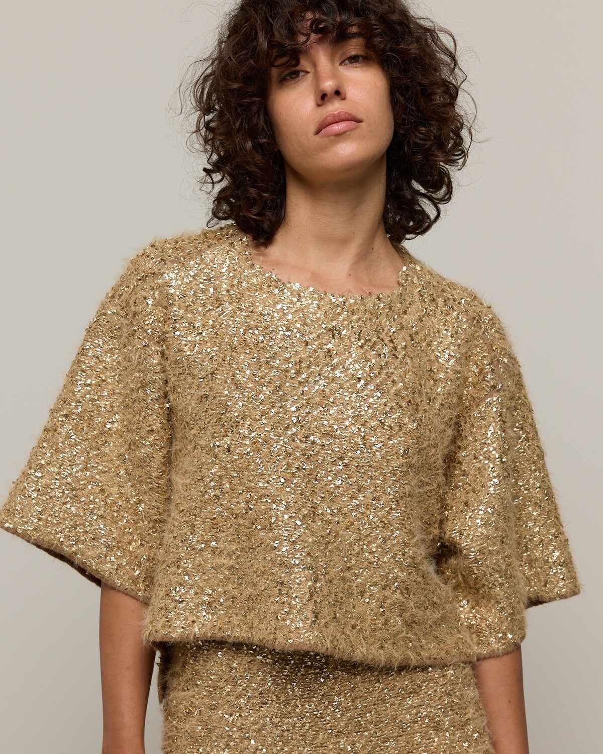 NUDE Gold Top Metallic Knit Sweater