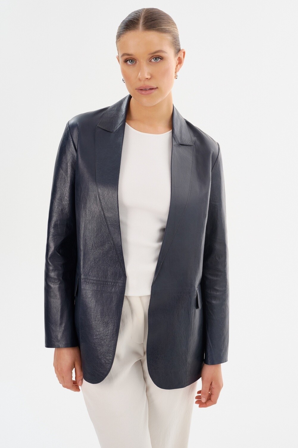 Lamarque Quirina Navy Leather Blazer