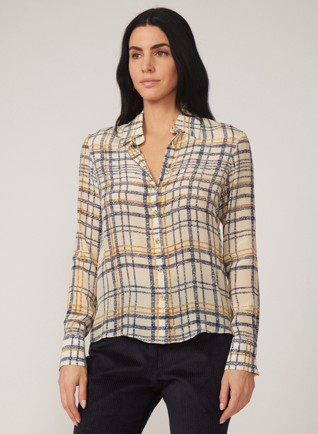 Gilner Farrar Troy Plaid Print Blouse, Color: Off White Plaid, Size: XS