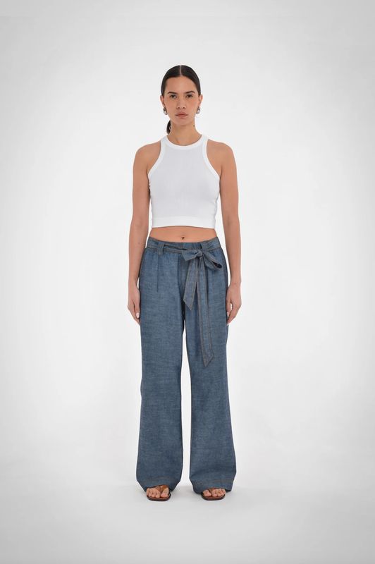Paper Label Greer Belted Chambray Pants