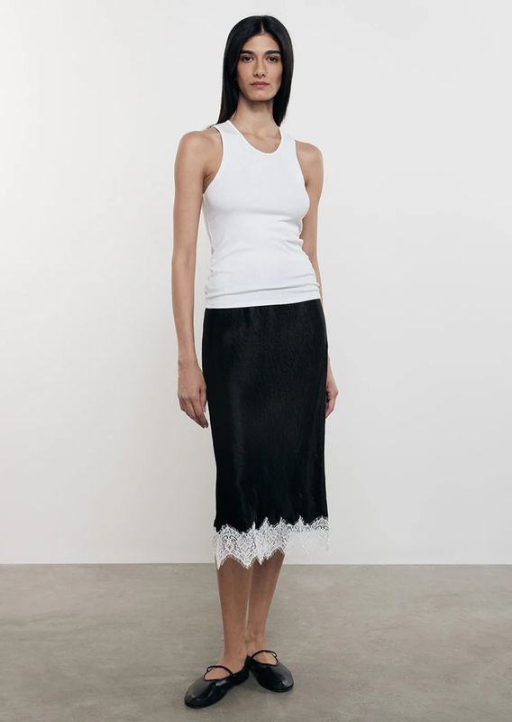 Enza Costa Hammered Satin Slip Skirt in Black