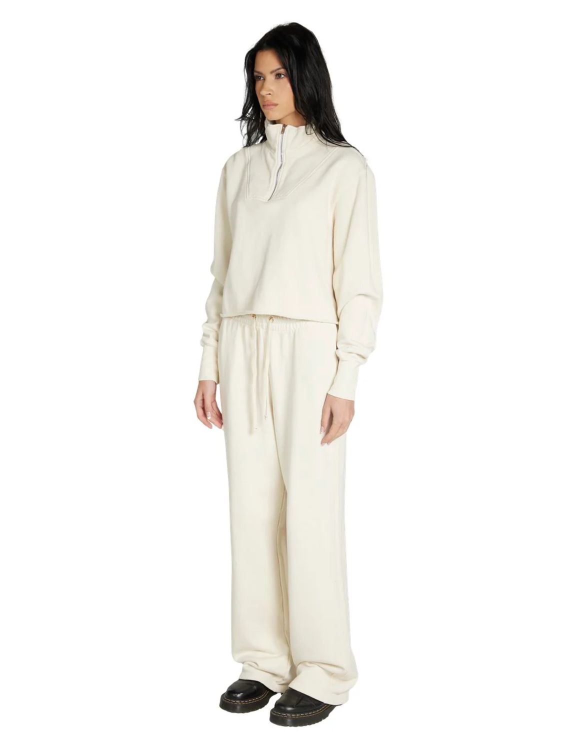 Les Tien Haley Cropped Half Zip in Ivory