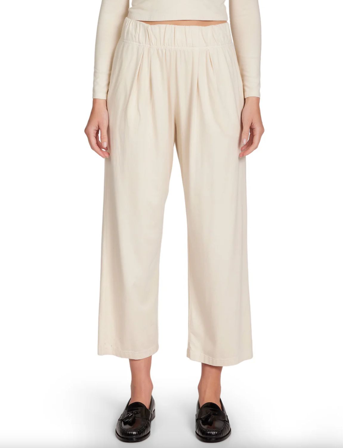 Les Tien Penny Cropped Pleated Pant in Ivory