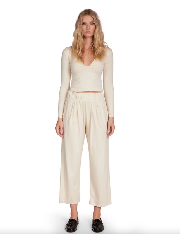 Les Tien Penny Cropped Pleated Pant in Ivory