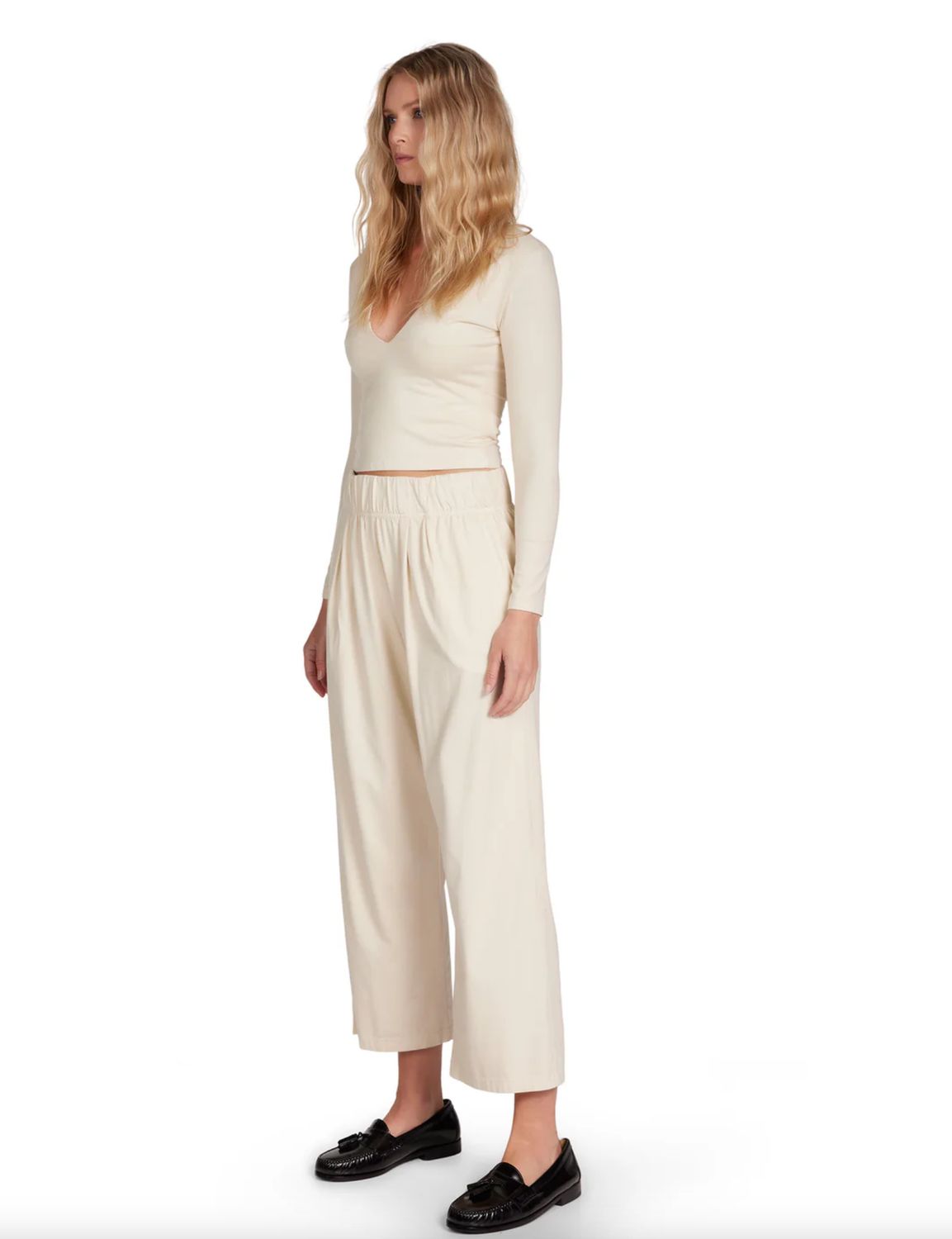 Les Tien Penny Cropped Pleated Pant in Ivory