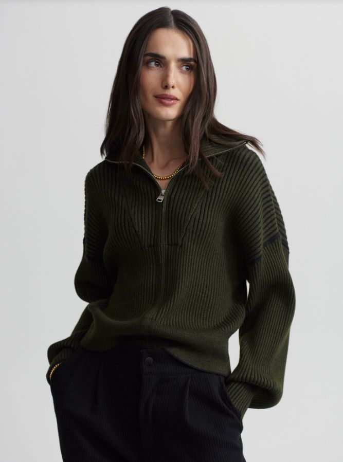Varley Carmen Rib Knit Zip-Through Sweater