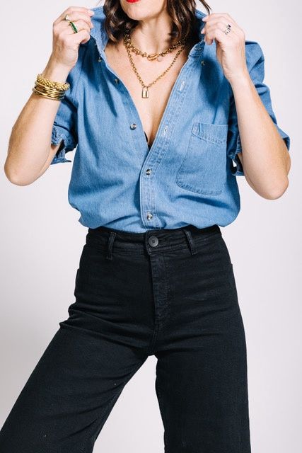 KMJ James Denim Pouf Blouse