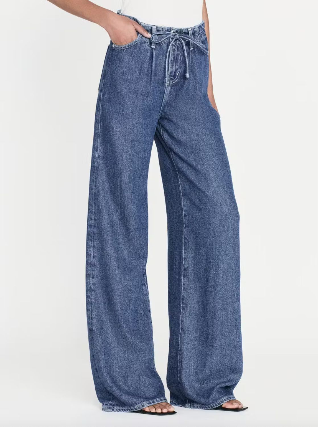 Frame Super Drape Drawstring Wide Leg in Ghost