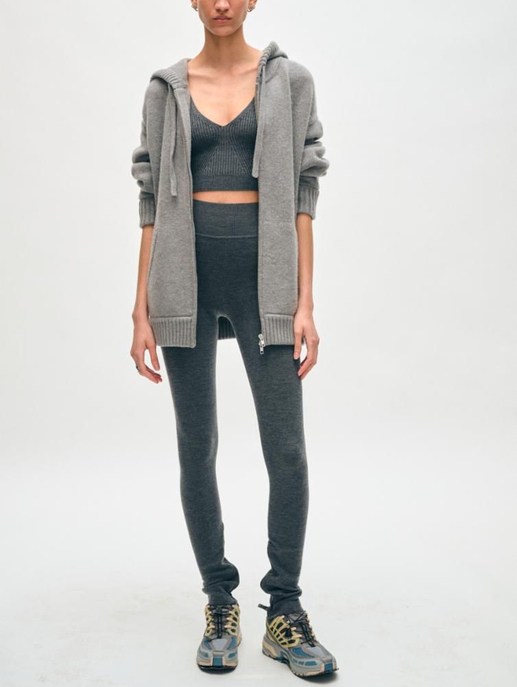 White + Warren Cashmere Double Zip Hoodie, Color: Pewter, Size: XS