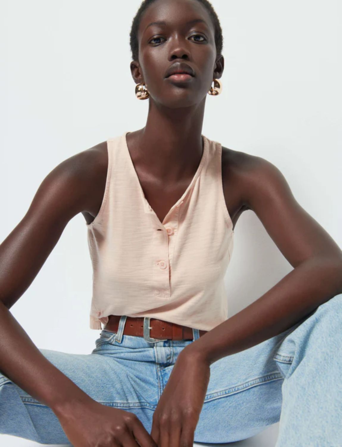 Nation Bree Button Down Tank, Color: Bisque, Size: XS