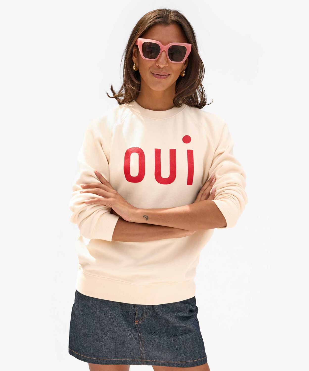 Clare V OUI Sweatshirt in Cream/Poppy