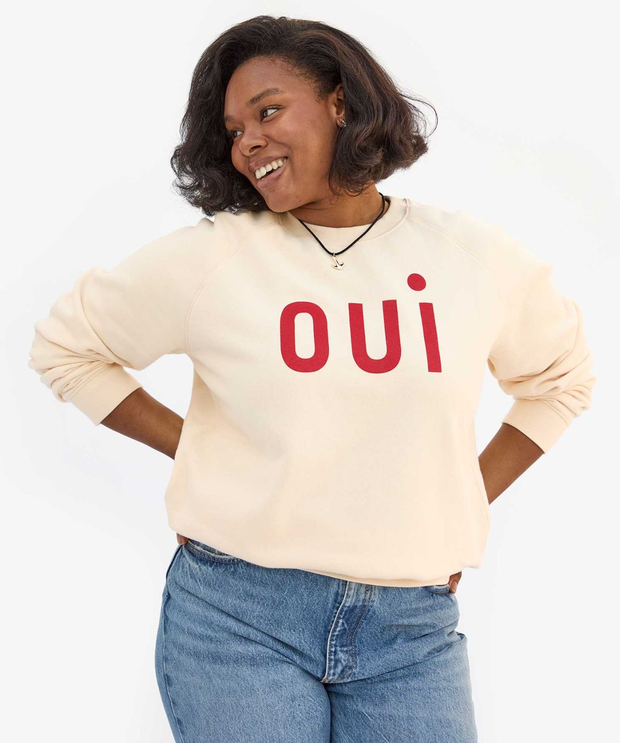 Clare V OUI Sweatshirt in Cream/Poppy