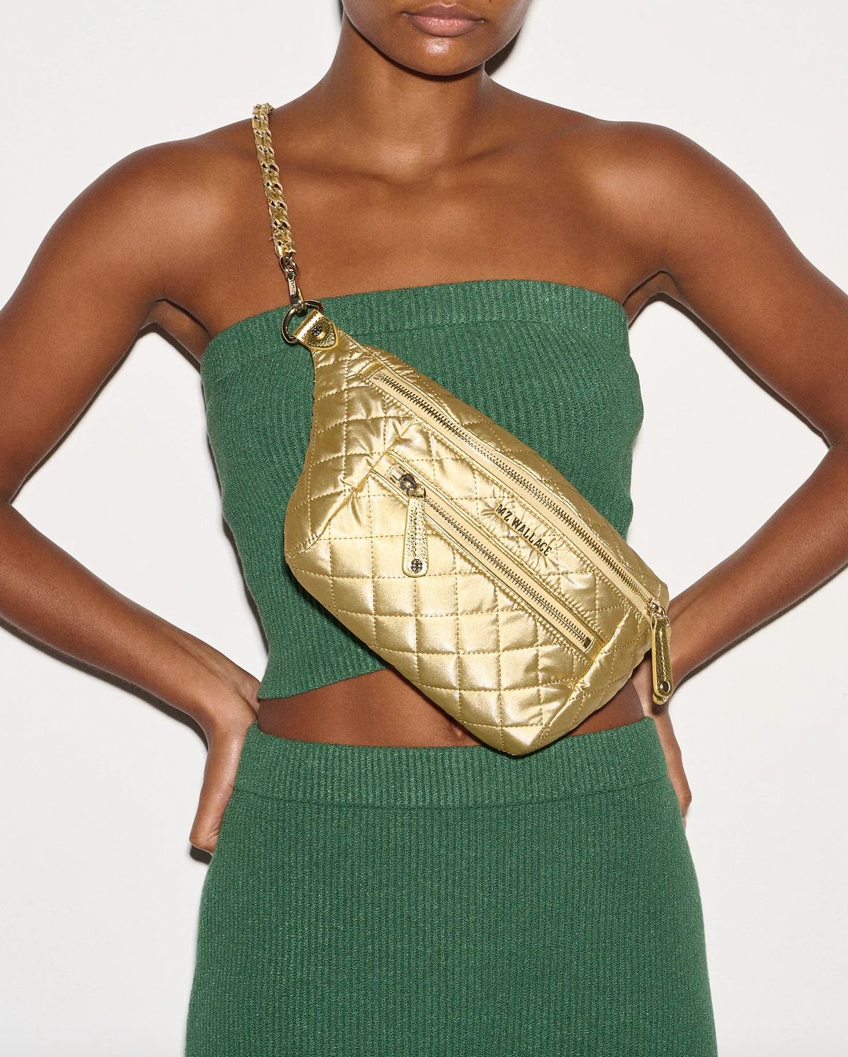 MZ Wallace Small Crosby Crossbody Sling in Light Gold Pearl Metallic